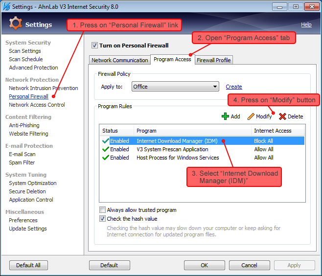 AhnLab Internet Security settings 2